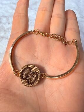 Gucci upcycled Gold-Tone Bracelet with Brown Woven Medallion